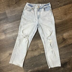 Indigo Rein-Straight leg, High-rise, Distressed, raw hemline jeans, GUC